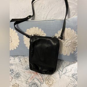 Genuine leather Cafe black crossbody purse with adjustable strap